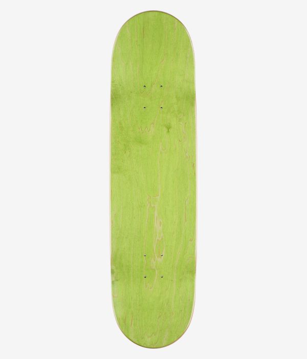 Jart Stay High Love Weed 8.5" Skateboard Deck, full top view: uniform lime-stained wood-grain surface with drilled truck holes, no printed graphics or text. Clean studio image; white background.