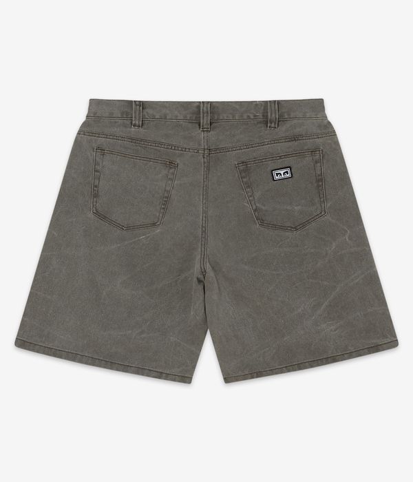 Obey Bigwig Baggy Denim Shorts (black olive wrinkle wash)