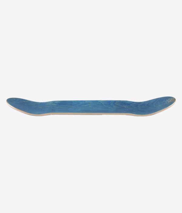 Planche de skateboard Jart Stay High Smoking Bear 8,25" — vue de profil sur toute la longueur montrant le concave avec le nose et le tail relevés ; surface de la planche bleu uni avec des bords en bois apparents. Image studio nette ; fond blanc.
