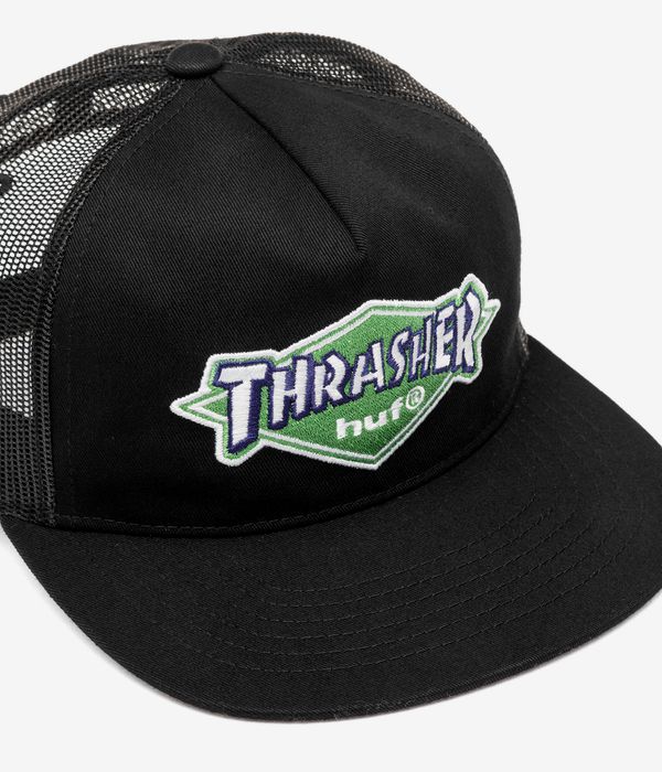 HUF x Thrasher Logo Twill Trucker Casquette (black)