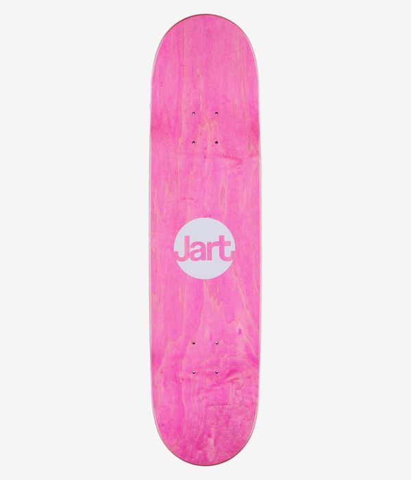 Jart Ginwoo Spiral 8"-Skateboard-Deck, Ansicht von oben: massives, leuchtend pink gefärbtes Holz mit sichtbarer Holzmaserung; mittig angeordnetes weißes, kreisförmiges Logo mit der Aufschrift „Jart“ in pinken Buchstaben. Klares Studiofoto; weißer Hintergrund.