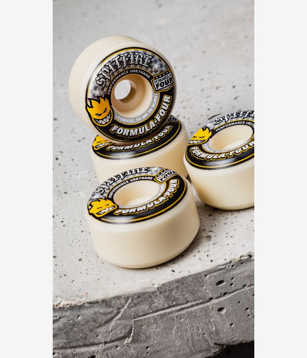 Spitfire Formula Four Conical Wheels (white yellow) 54mm 99A 4 Pack