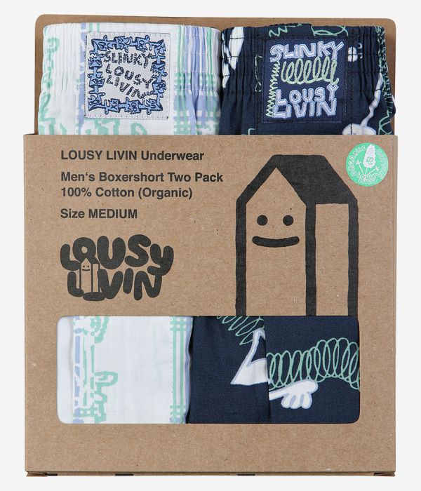 Lousy Livin Slinky Boxershorts (white & poseidon) 2 Pack