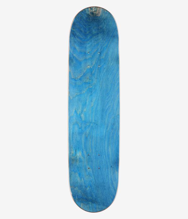 Planche de skateboard Jart Stay High Smoking Bear 8,25", vue de dessus complète — surface en bois teinté bleu avec texture du grain du bois apparente et trous de fixation des trucks ; sans motif imprimé. Image studio nette ; fond blanc.
