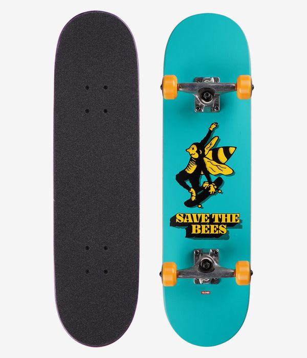 Globe Kids Save The Bees Mid 7.6" Complete-Skateboard (blue)