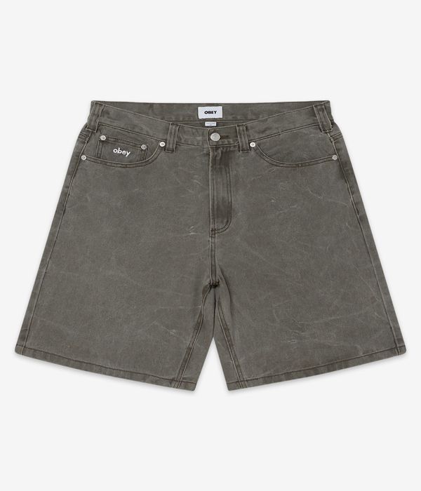 Obey Bigwig Baggy Denim Shorts (black olive wrinkle wash)