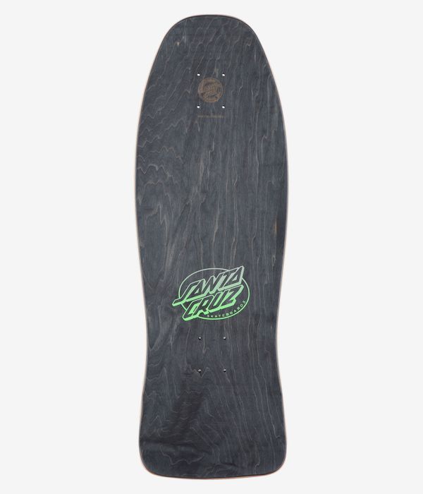 Santa Cruz Kendall End Of The World Reissue 10" Skateboard Deck, full top view; black wood-grain deck with neon-green Santa Cruz wordmark centered on lower half; screw holes visible. Clean studio image; white background.