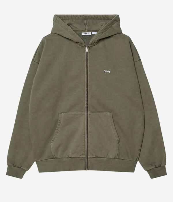Obey Lowercase Pigment Felpa Hoodie con zip (pigment deep lichen green)